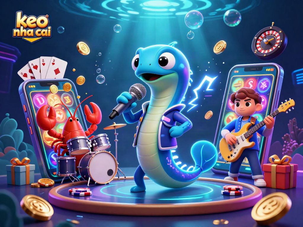 Engage with keo nha cai as an electric eel DJ energizes an underwater casino stage.