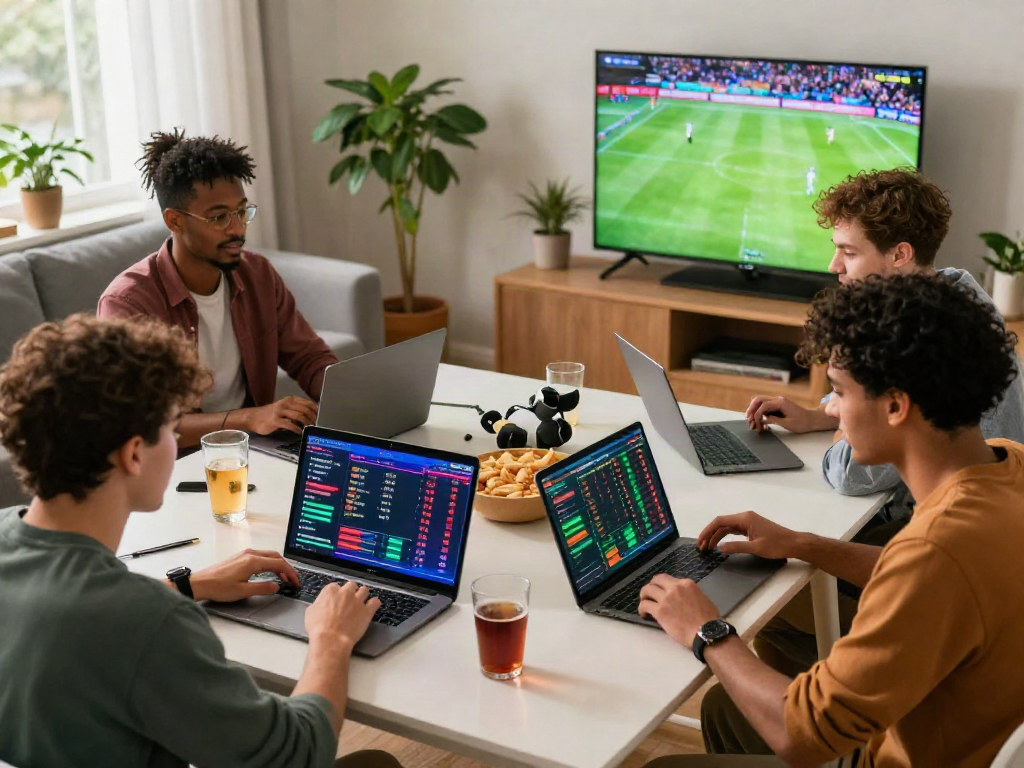 Friends enjoying the Playin exchange platform while betting on live sports matches.
