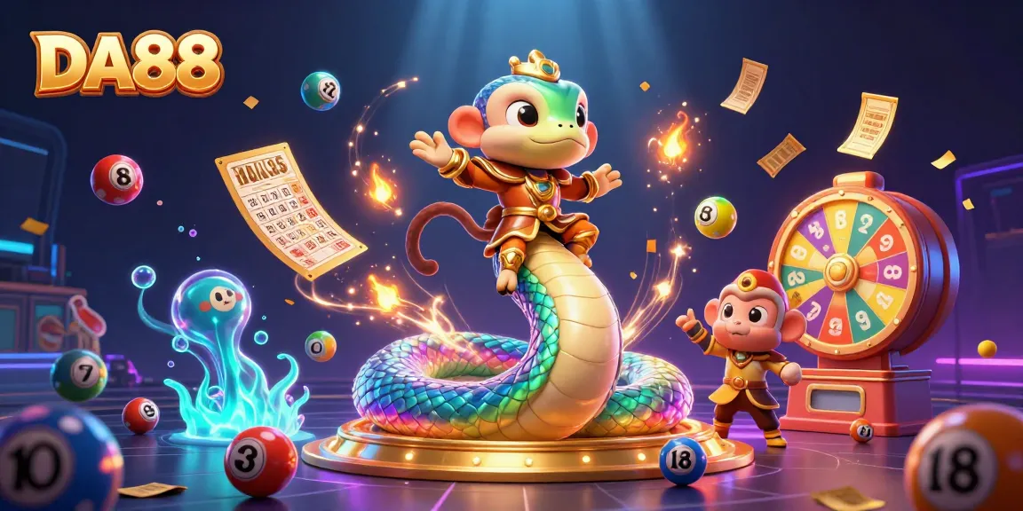 Win big with DA88's vibrant lottery scene featuring colorful dynamic game elements.