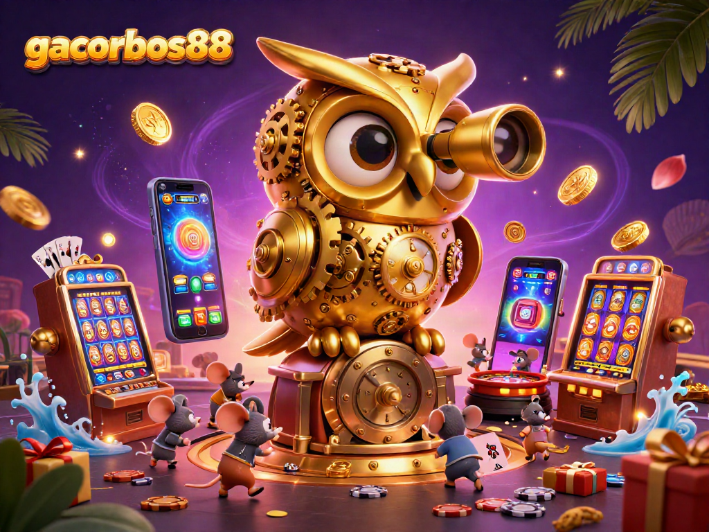 Experience gacorbos88 excitement with a magical casino scene featuring a golden owl and vibrant animations.