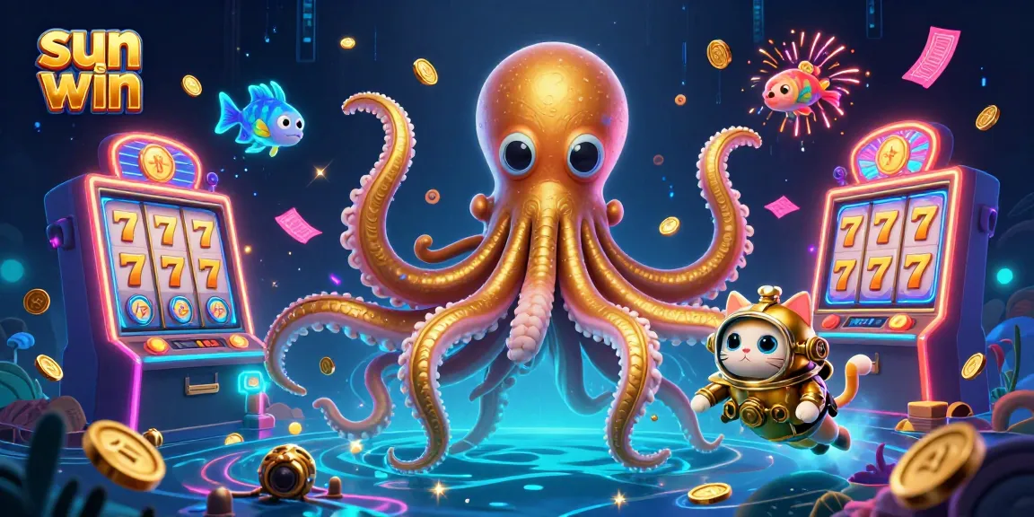 Spin slots and win big at sun win with this captivating illustration of a kraken and diving cat.