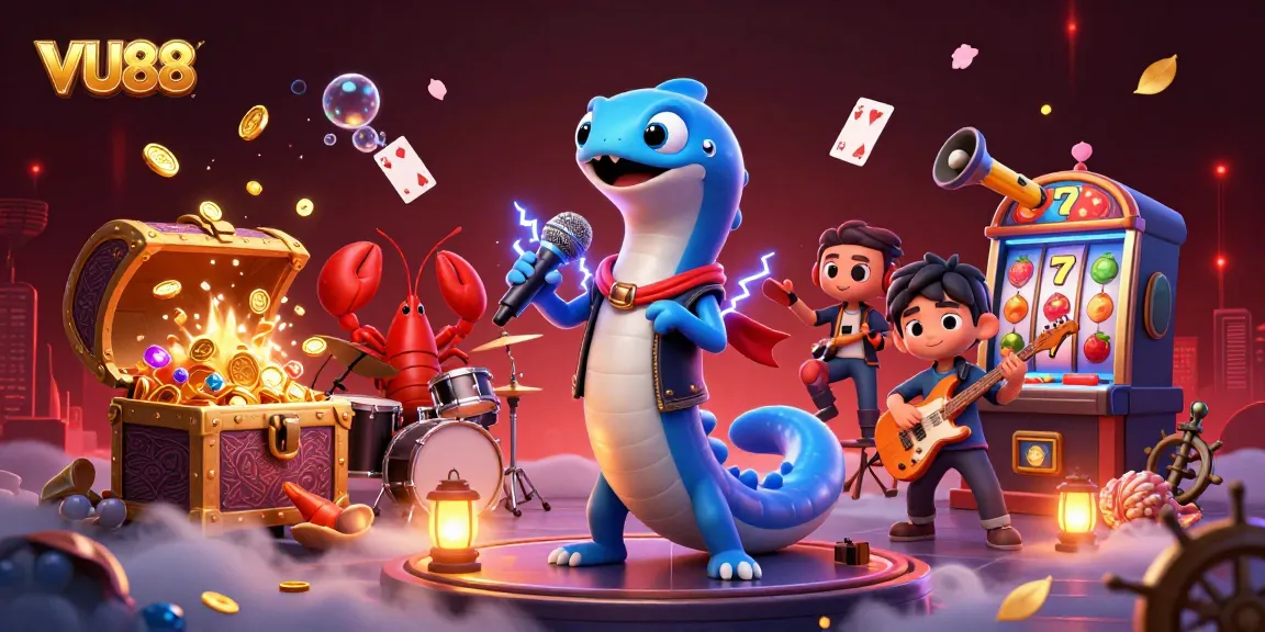 VU88’s underwater casino features a DJ eel and lively band amidst overflowing treasure.