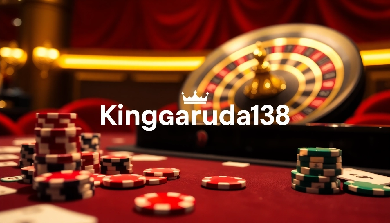 Experience the thrill of kinggaruda138 with poker chips and roulette wheel in a luxurious casino.