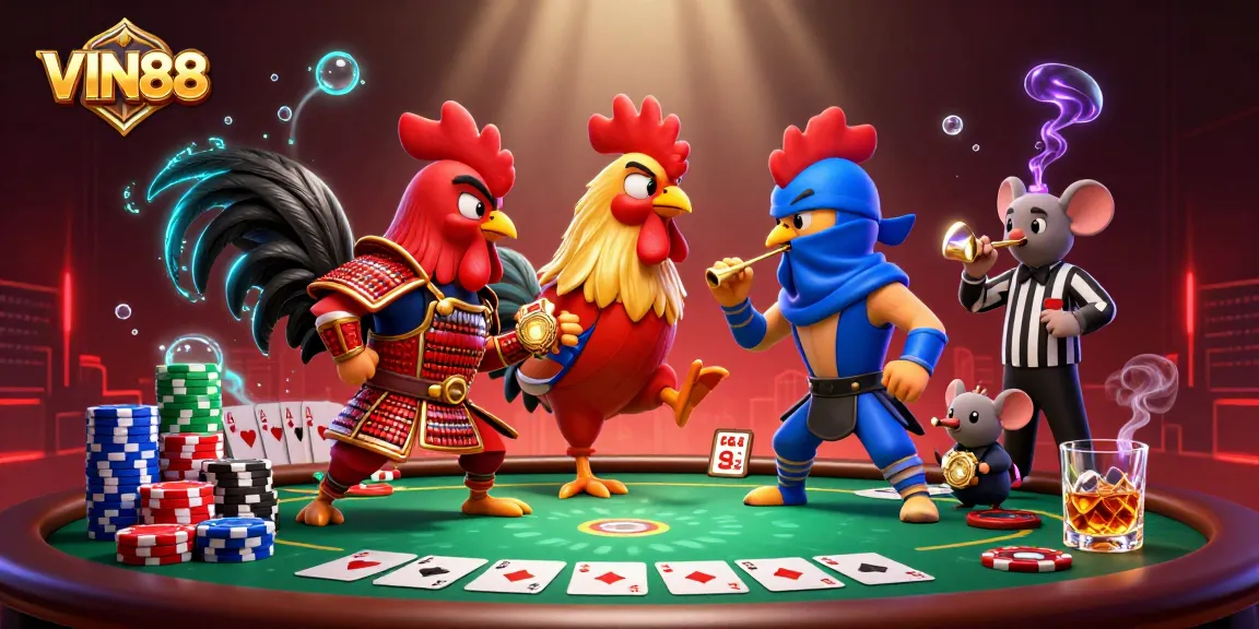 Engage in vibrant gaming action at VIN88 with competitive poker face-off and rich casino elements.