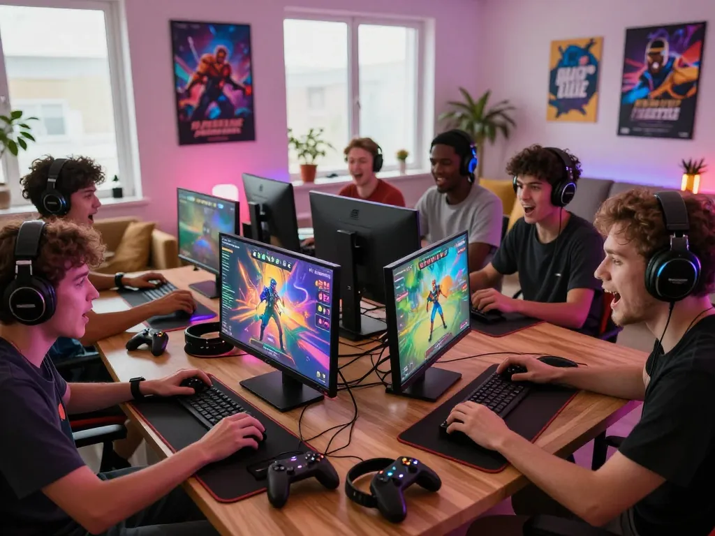 Hitclub uy tín gaming scene showcasing players in an exciting online match with vibrant graphics and cozy atmosphere.