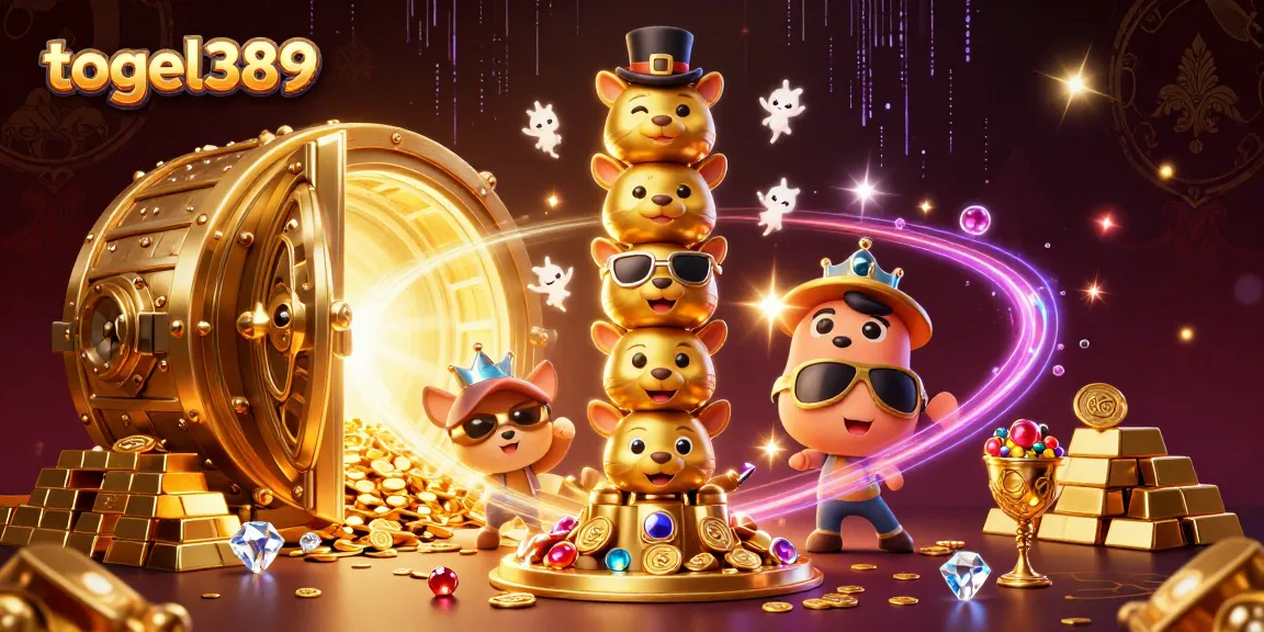 Experience the excitement of togel389 with a vibrant 3D casino illustration featuring a golden totem and treasure.