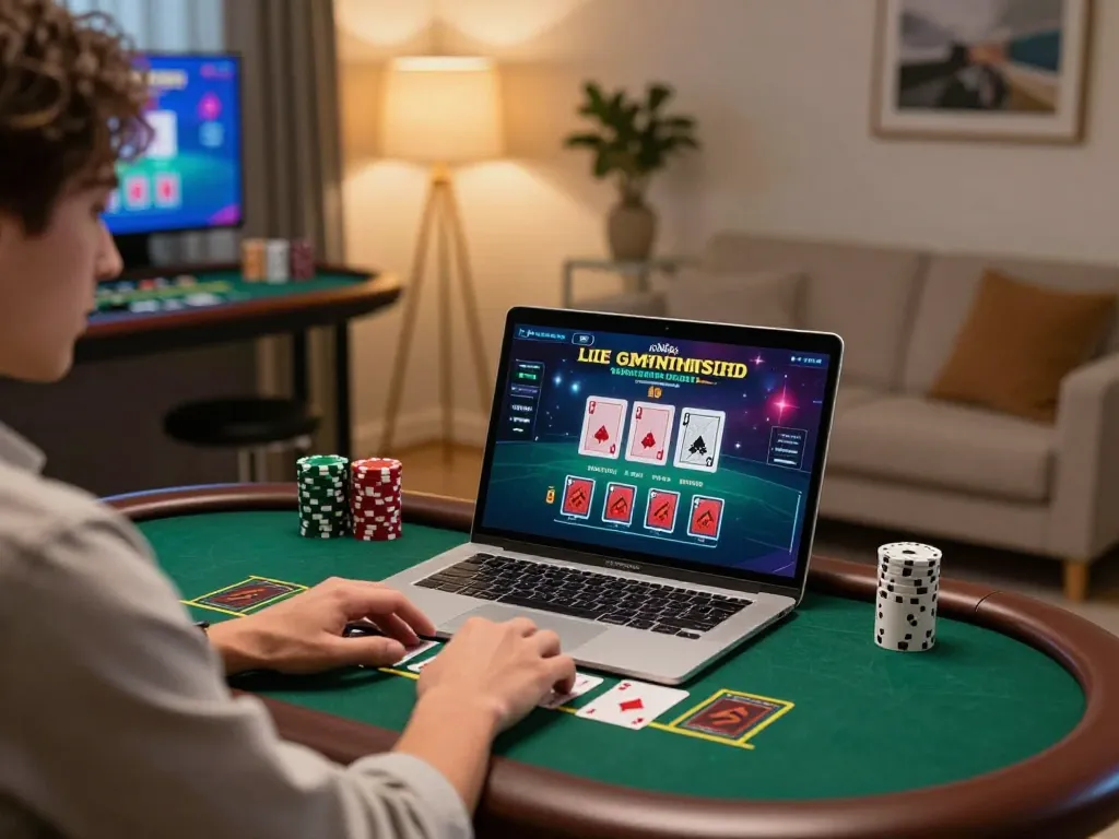 Engaging with nhà cái uy tín through online blackjack gameplay in a sophisticated home setting.