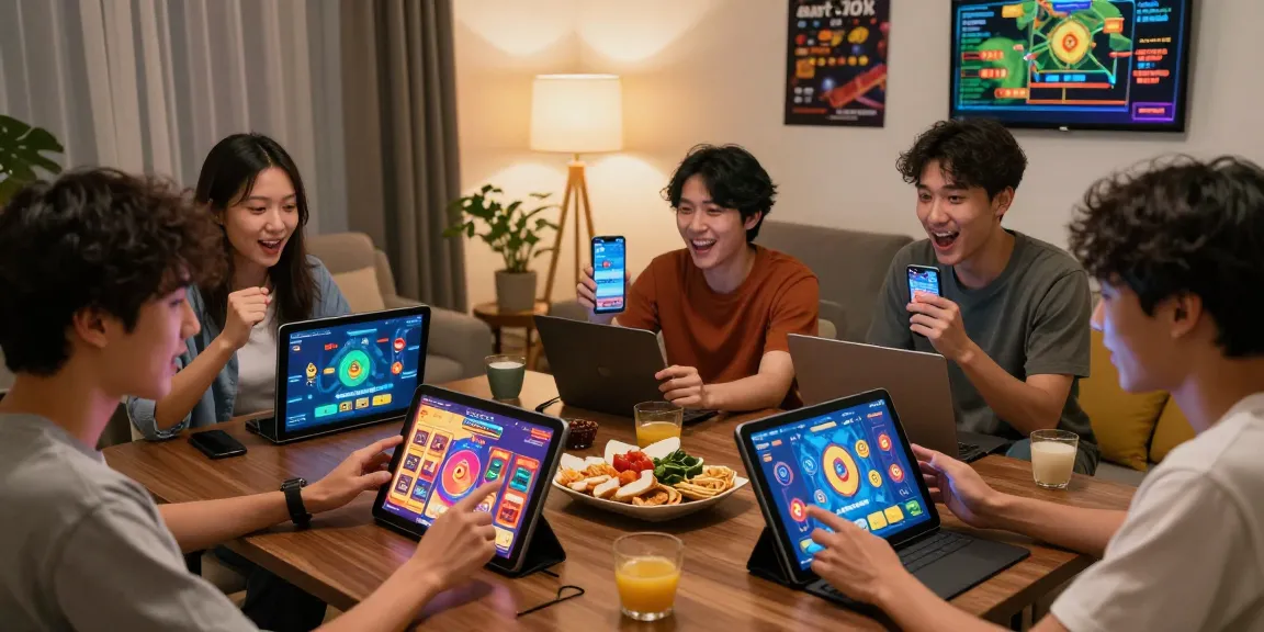 Players enjoying ulartoto togel in a cozy living room with interactive devices and engaging game visuals.