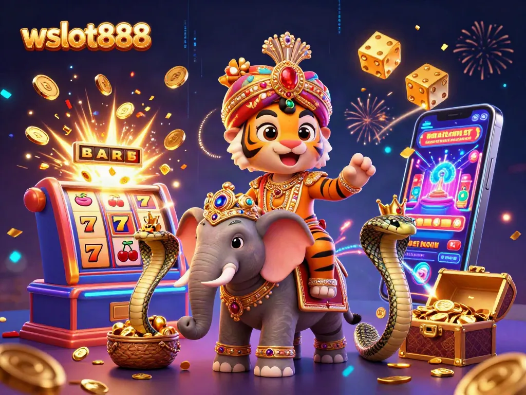 Menangkan jackpot dengan slot wslot888 yang diilustrasikan oleh macan maharaja dan gajah berlian.
