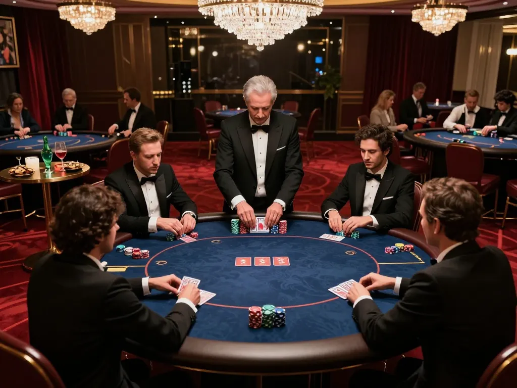 High-stakes poker game featuring du88 players strategizing around an elegant table in a luxury casino.