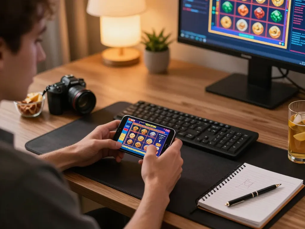 Player engaging in exciting mobile slots gameplay during World Harp Day celebration.
