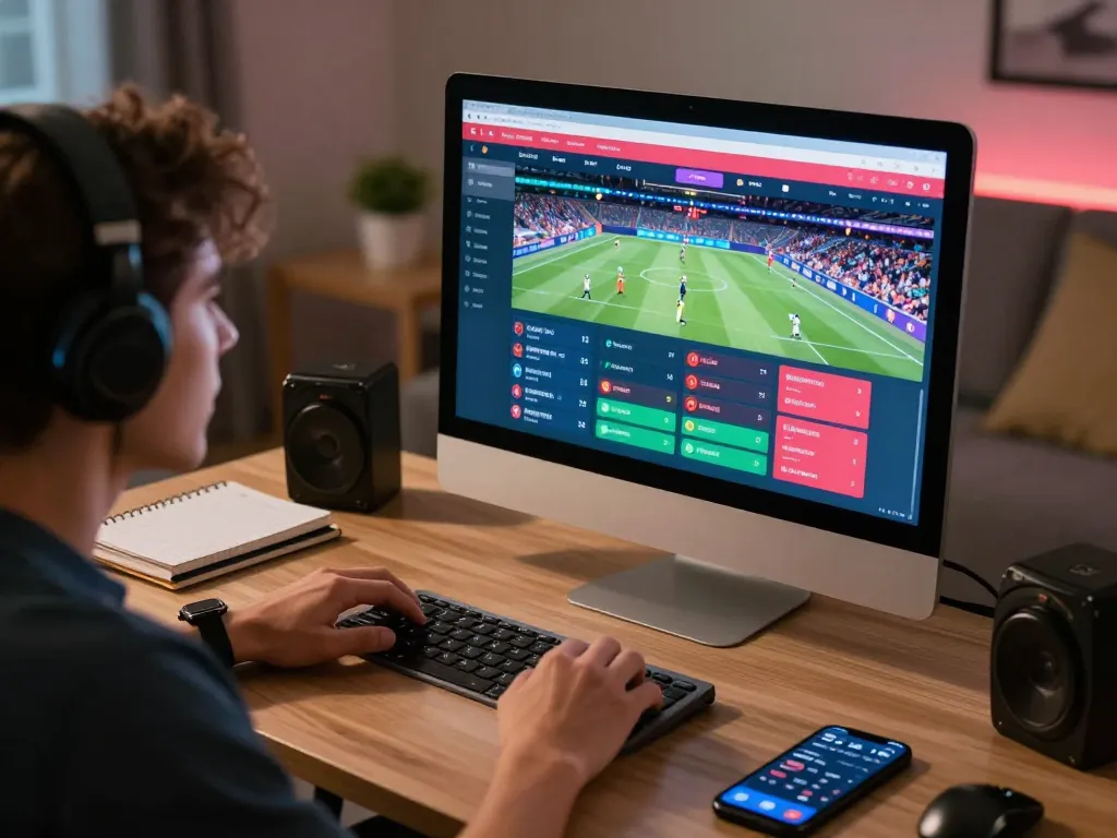 Engaged bettor analyzing live sports odds on pageonelit platform for optimal betting strategies