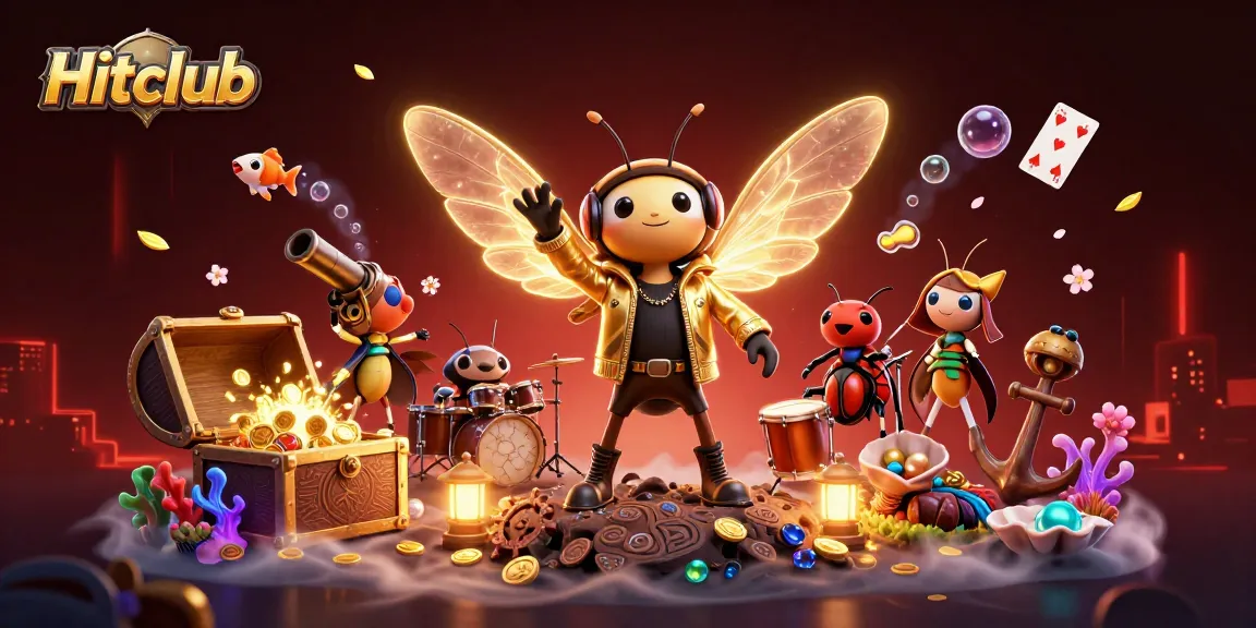 Hitclub offers thrilling gameplay with colorful gems, floating cards, and energetic characters.