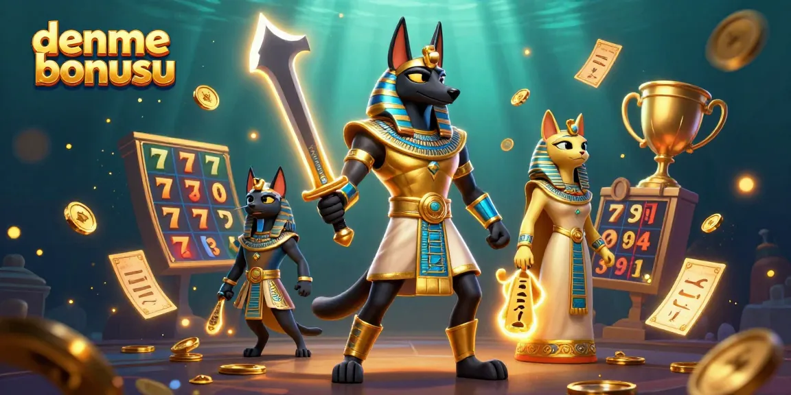 Experience the thrill of deneme bonusu with Anubis and Bastet in a vibrant casino scene.