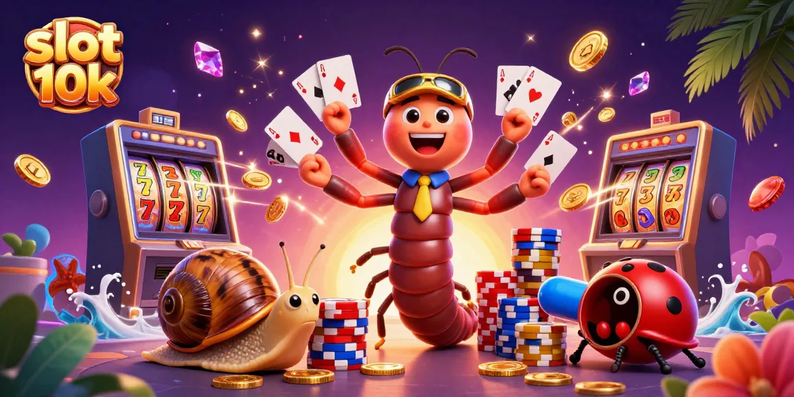 Experience the excitement of slot 10k with a vibrant gaming scene featuring characters, coins, and slot reels!