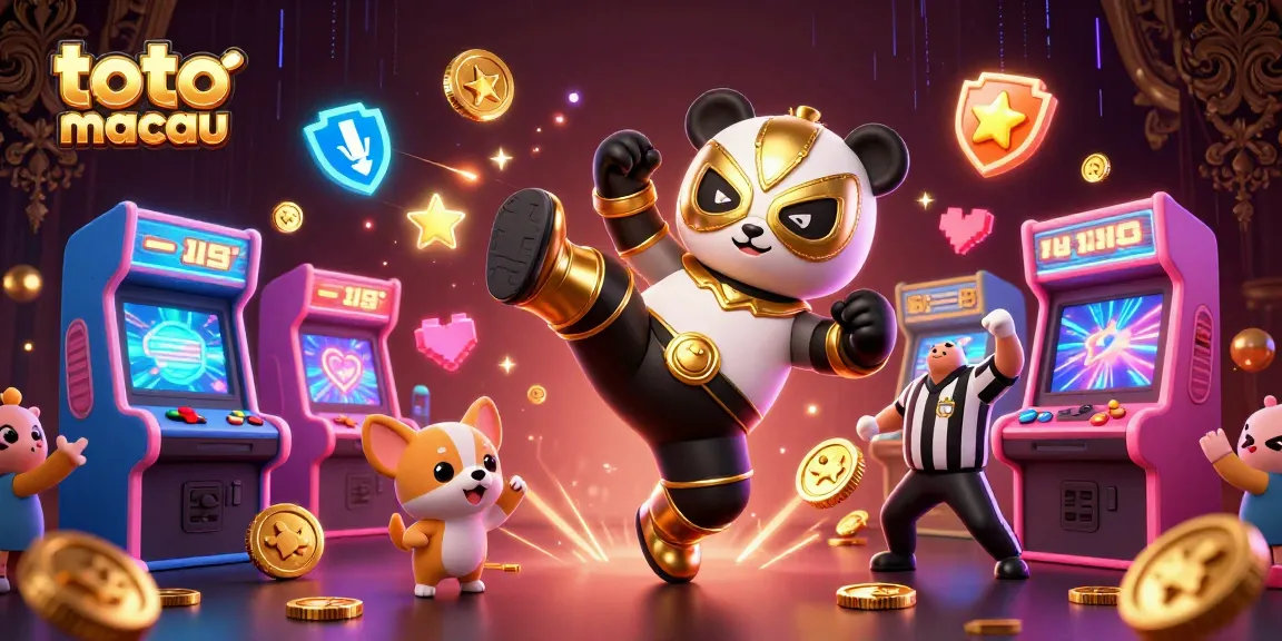 Experience thrilling entertainment with toto macau; a lively scene featuring an engaging panda wrestler amidst a vibrant casino.