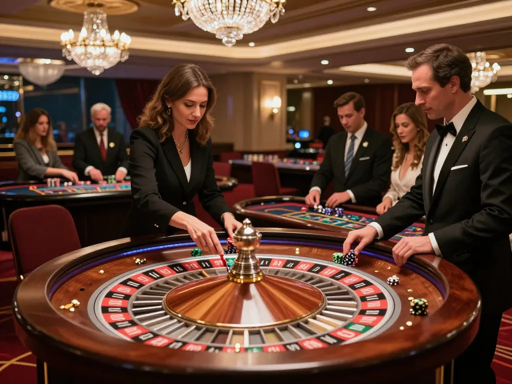 KADAL778 roulette players eagerly betting at a luxury casino, showcasing excitement and strategy in high-stakes gaming.