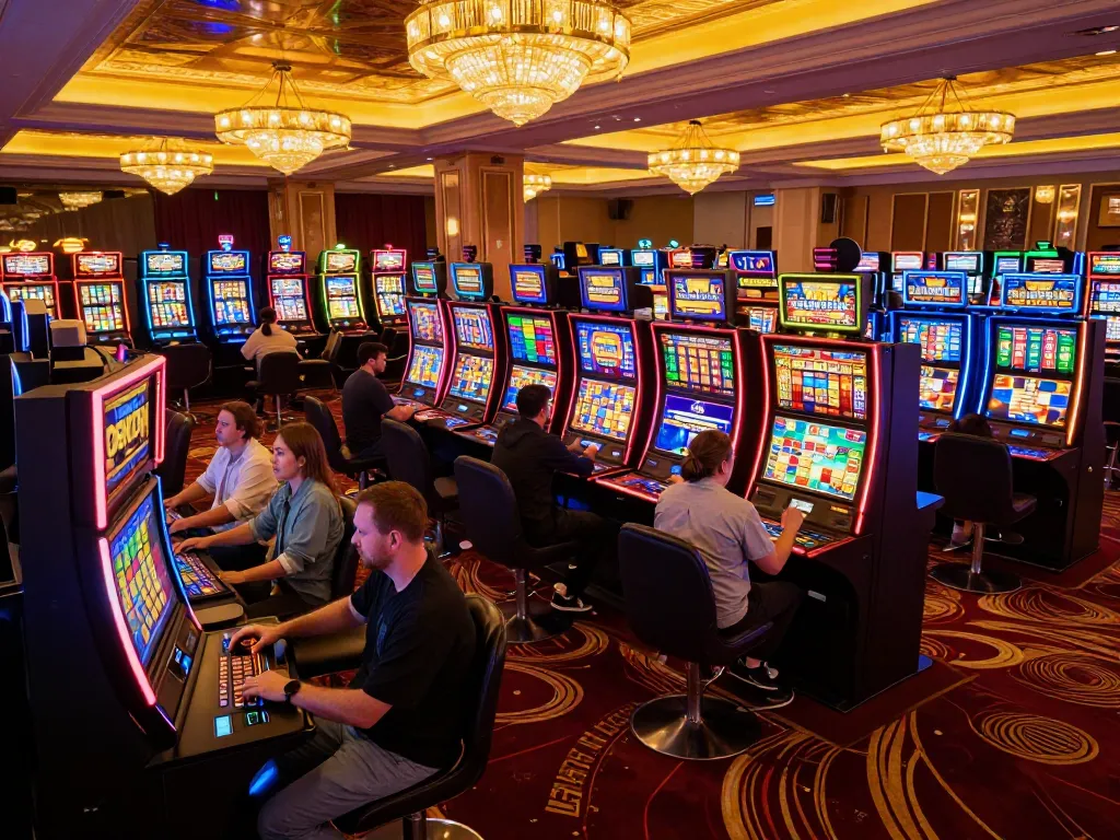 Nohu90 players enjoying vibrant slot machines with exciting game features