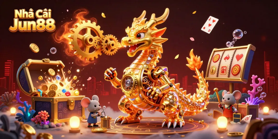 Experience thrilling gameplay with Nhà cái Jun88, featuring a vivid dragon and rich casino elements.