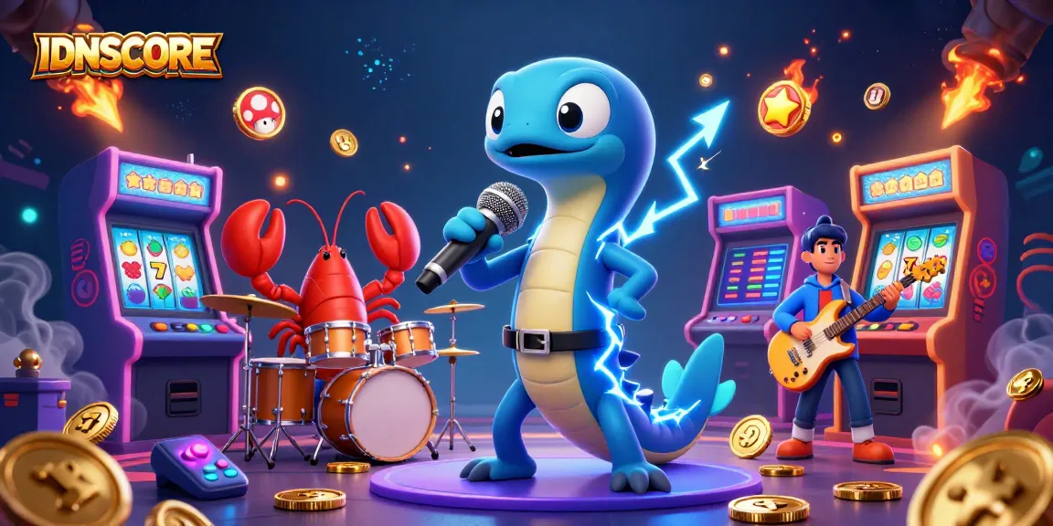 IDNSCORE showcases an underwater casino scene with a DJ eel and band, featuring vibrant gaming elements.