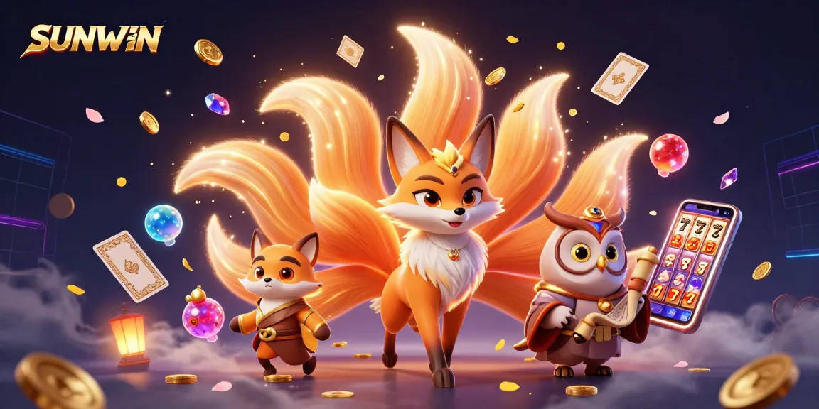 Experience thrilling gameplay with SUNWIN's vibrant casino scene featuring a nine-tailed fox and joyous gaming elements.