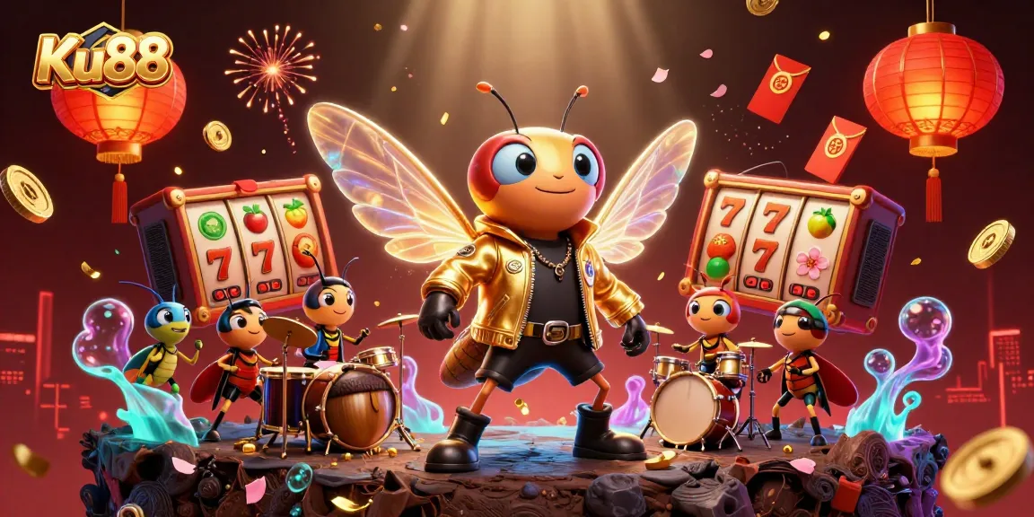 Spin the reels with Ku88's vibrant 3D characters celebrating casino wins in an exciting atmosphere.