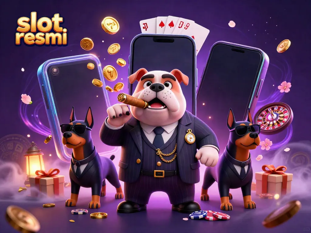 Experience the excitement of a vibrant casino night with slot resmi, featuring a mafia bulldog and immersive gaming elements.