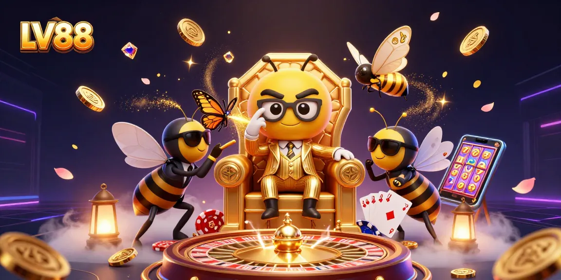 Experience winning at LV88 with a vivid scene of a bumblebee mob boss surrounded by casino riches.