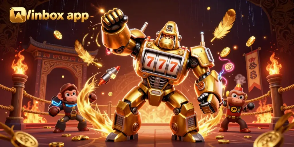 Experience the excitement of the Winbox app with dynamic casino-themed characters and elements bursting with energy.