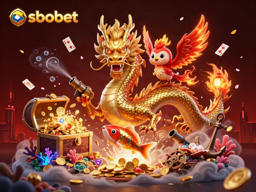 Experience thrilling sbobet sports betting surrounded by dynamic 3D illustrations of luck and fortune.