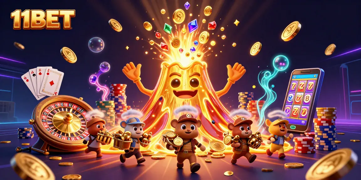 Experience winning moments at 11BET with an erupting volcano of treasure and thrilling casino elements.