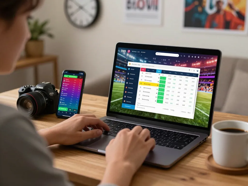 Engaging in sports betting on tg88 platform from cozy home office with laptop and smartphone