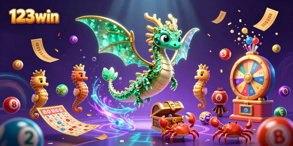Engage with 123win's vibrant undersea world while playing lottery with colorful balls and treasures.
