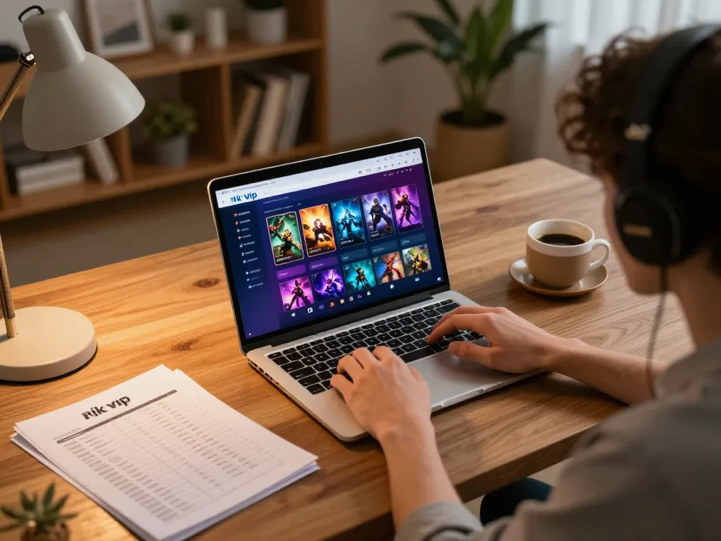 Player engaging with rik vip online gambling platform on laptop, showcasing immersive gaming experience.