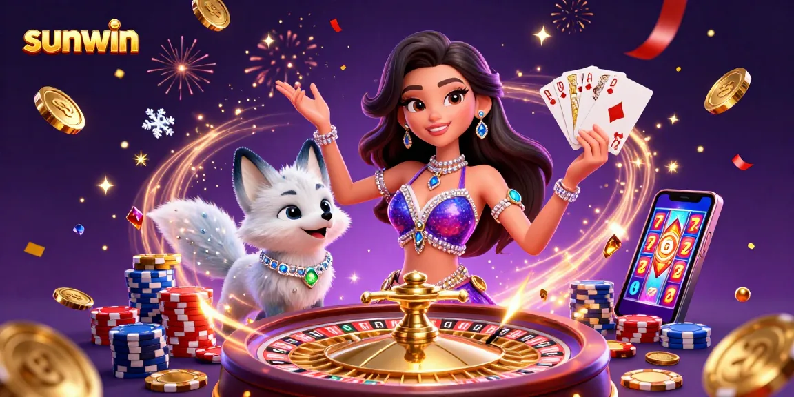 Win big with sunwin in this captivating casino-themed illustration full of action!