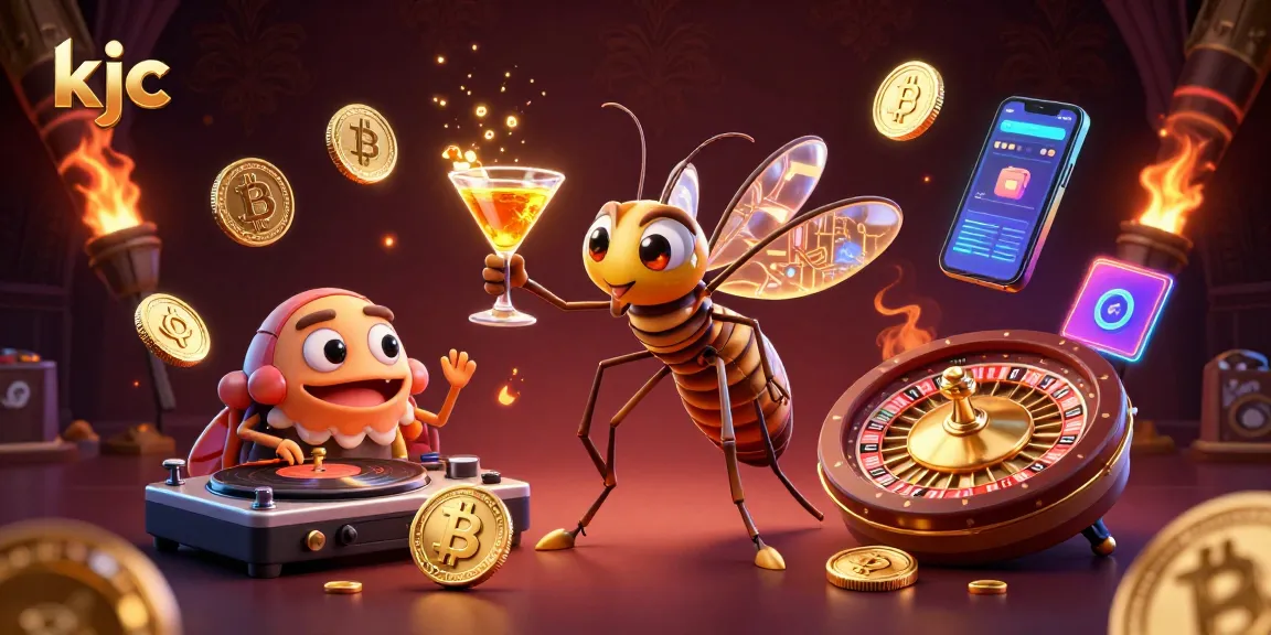 Engage with kjc as a vibrant casino mascot in a dynamic 3D illustration bursting with gaming elements.