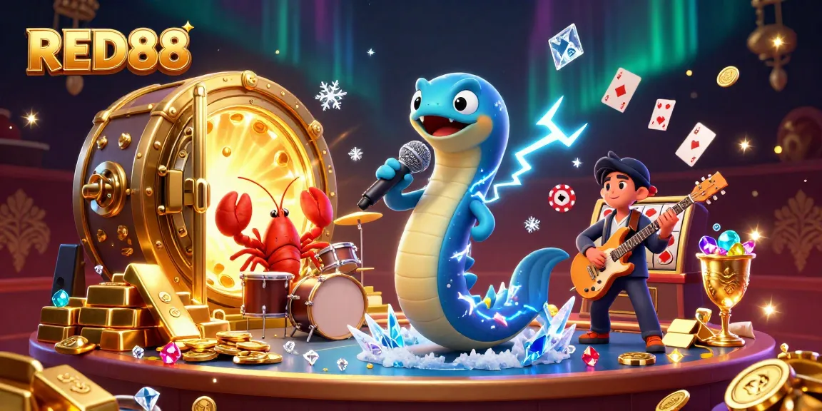 Experience the vibrant underwater casino spectacle with RED88 featuring a DJ eel, lobster drummer, and dazzling treasures.