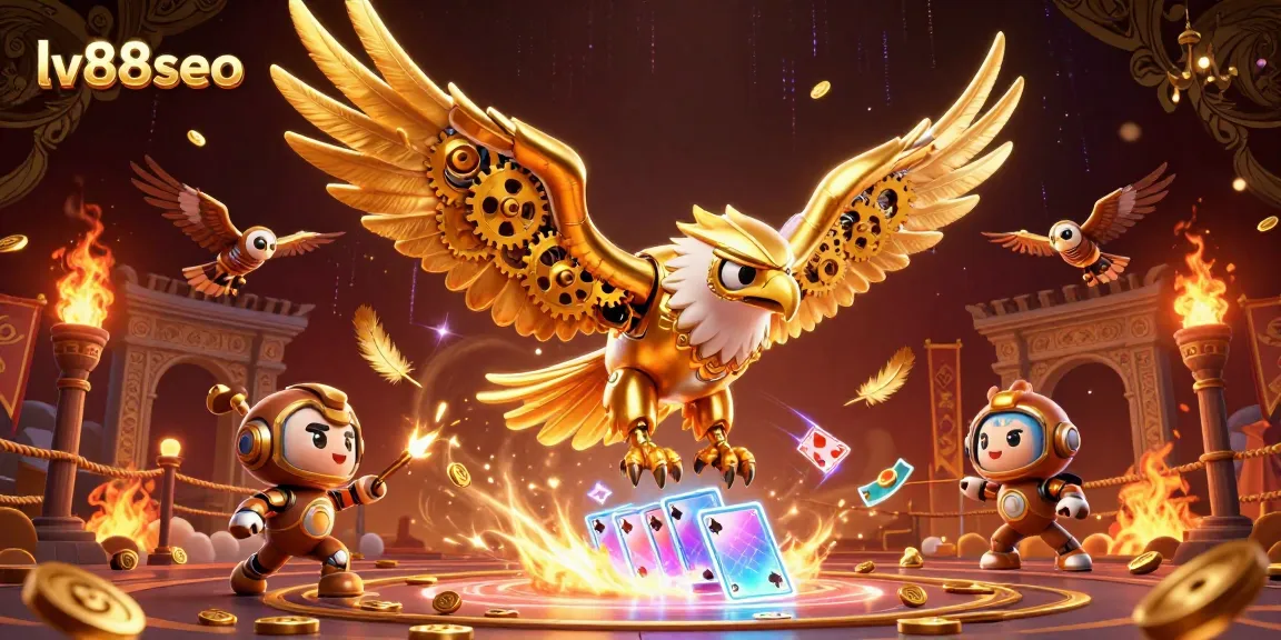 Experience thrilling gaming action at lv88seo with a dynamic 3D eagle amidst casino elements.