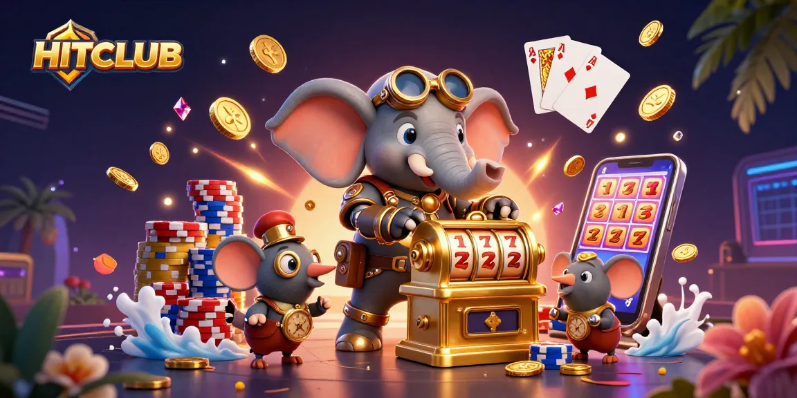 Engage in thrilling gameplay at HITCLUB with vibrant casino illustrations showcasing exciting slot machines and characters.