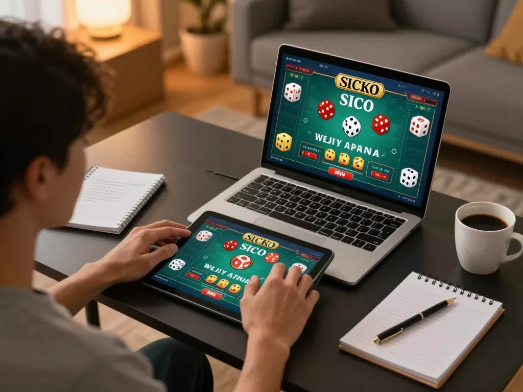 Sicbo online gameplay displayed on a tablet during a home gaming session, highlighting strategic betting.