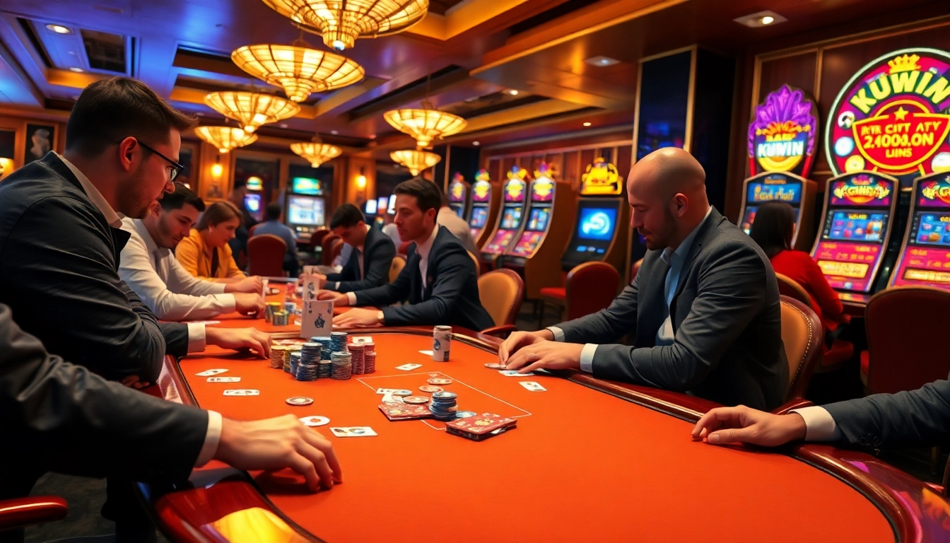 Kuwin poker game in a luxurious casino setting filled with vibrant energy and excitement.