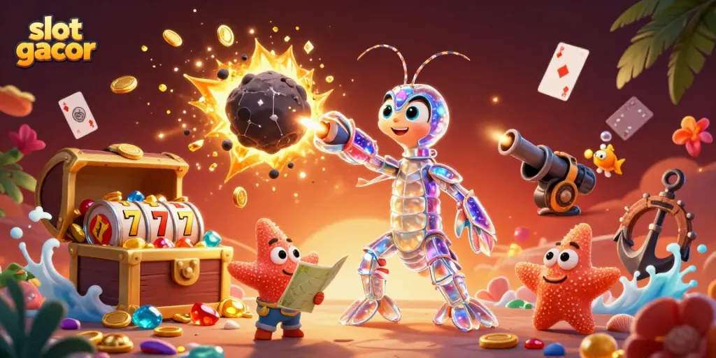 Experience slot gacor excitement with a galactic samurai shrimp battling for treasure!