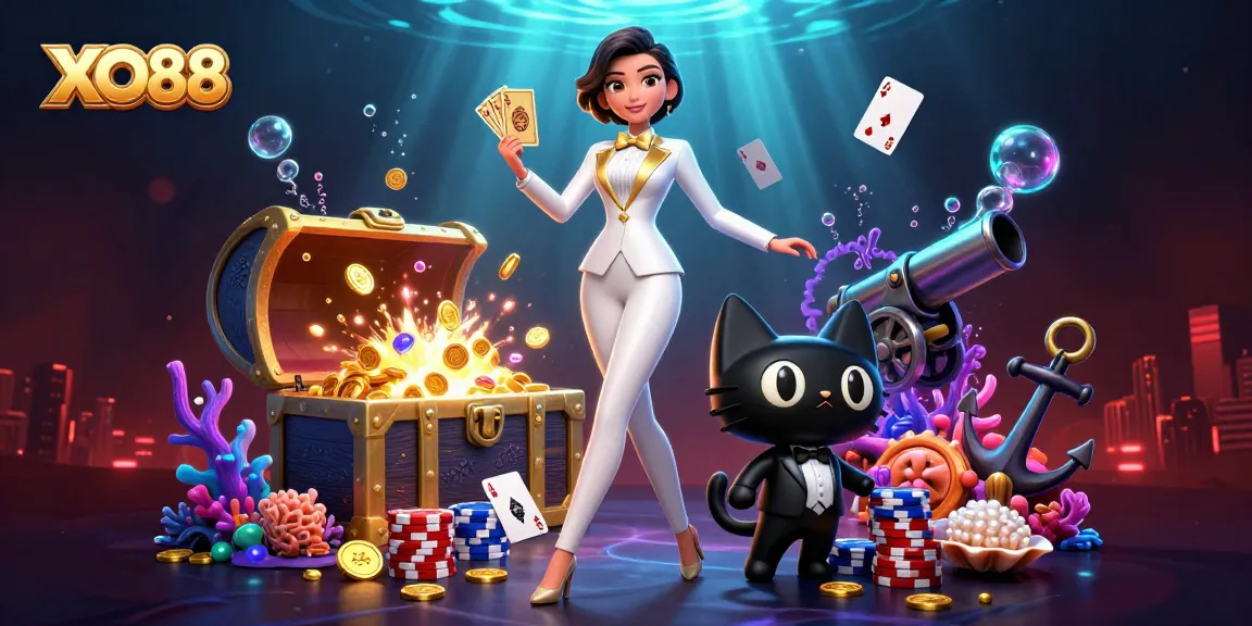 Experience thrilling gameplay at XO88, shuffling cards and betting with vibrant casino elements.