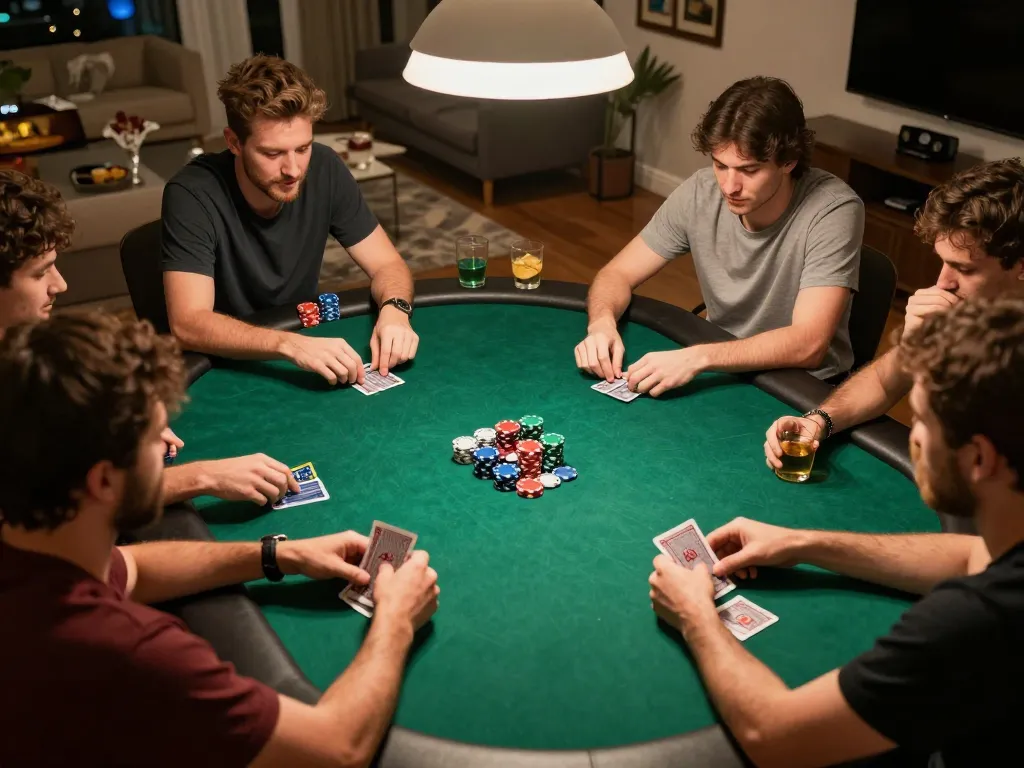 KJC poker game gathering with players enjoying card strategies and friendly competition