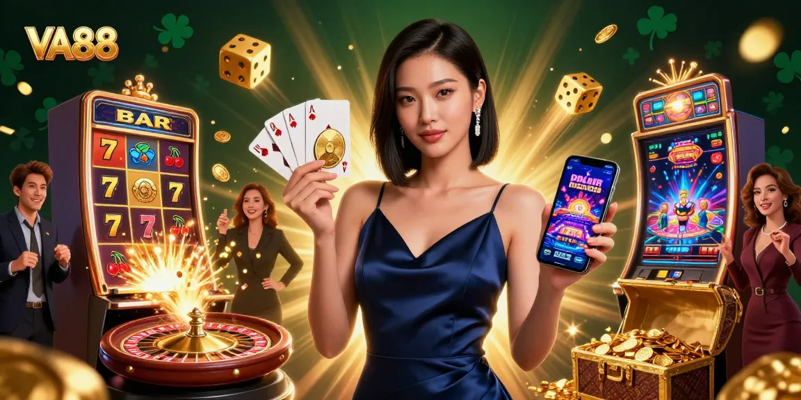 Engage with VA88’s thrilling casino atmosphere featuring vibrant games and an energetic player.