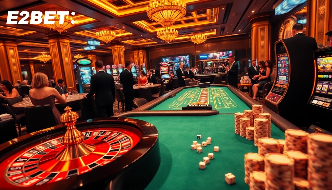 Experience thrilling casino action at E2BET with vibrant games, robust roulette tables, and luxurious settings.