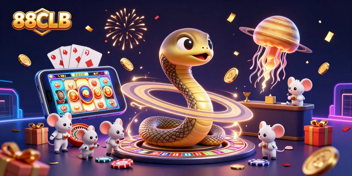 Experience cosmic gaming excitement with 88CLB, where a Saturn ring snake and astronaut mice engage in betting