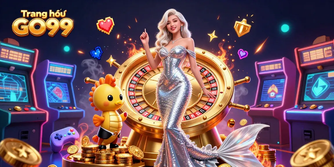 Engage with exciting games at Trang chủ GO99, featuring a glamorous scene of casino elements and characters.