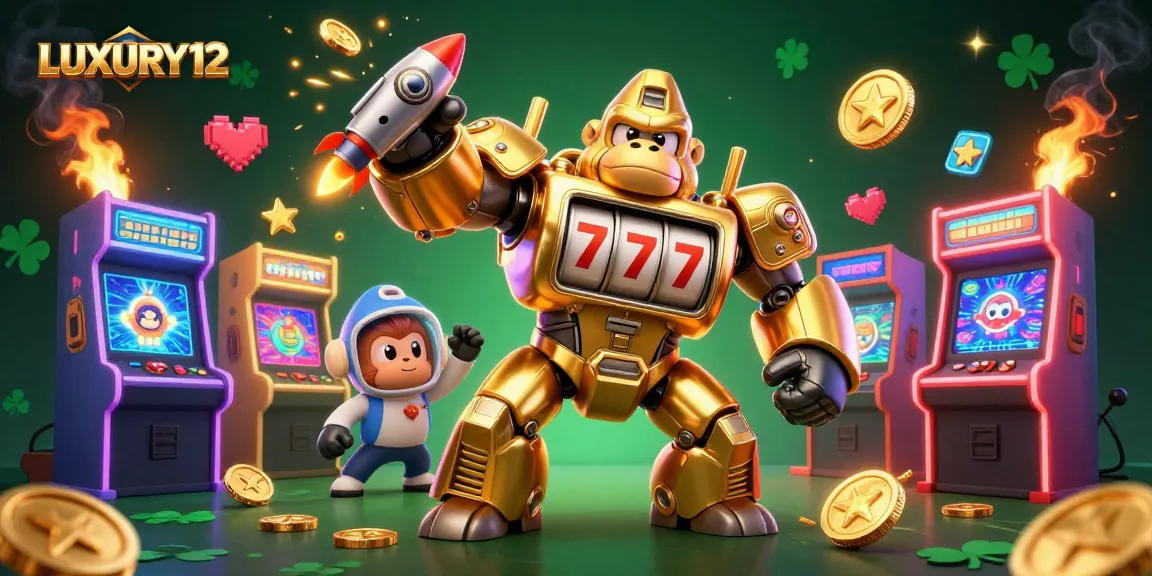 Catch stunning wins at LUXURY12 with a vibrant 3D golden gorilla mech embodying the spirit of slot machines.