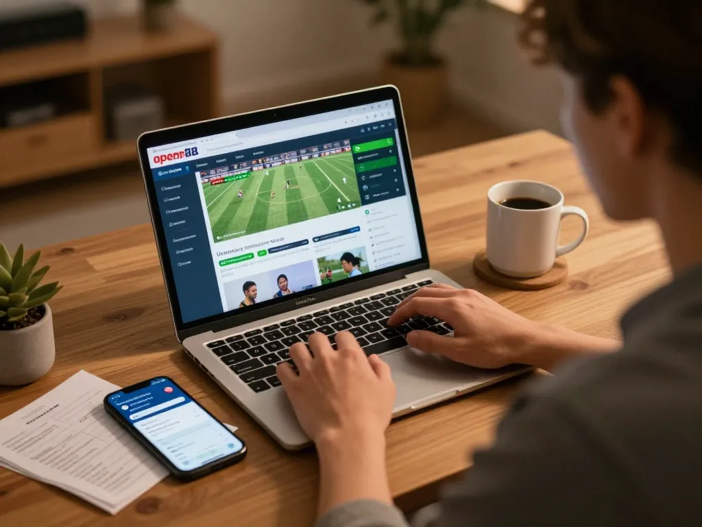 Engaging in live sports betting on open88 using laptop and smartphone.